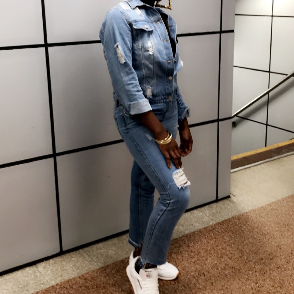 Off the shoulder jeansuit